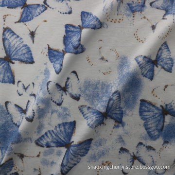 Good Design Butterfly Pattern T/C 65/35 Weft Knitted Printed Single Jersey Fabric For T-Shirt/Blouses/Dress